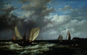 Kystlandskap med fiskefartøy av Abraham Hulk