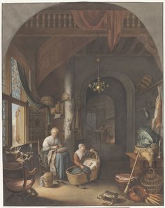 Interiør med mor og barn av Abraham Lion Zeelander
