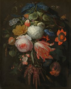 En hengende blomsterbukett, sannsynligvis 16651670. av Abraham Mignon