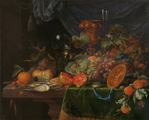 Stilleben med frukt og østers