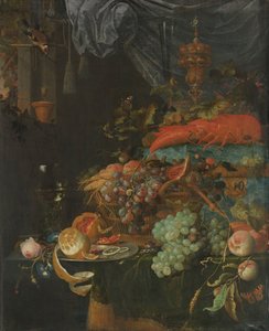 Stilleben med frukt og en gullfink av Abraham Mignon