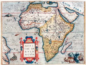 Beskrivelse av det afrikanske kontinentet. Geografikart fra "Theatrum Orbis Terrarum" av Abraham Ortelius (1527-1598) av Abraham Ortelius