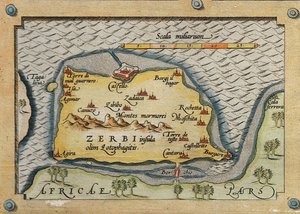 Detalj av Zerbi fra kart over middelhavsøyene av Abraham Ortelius