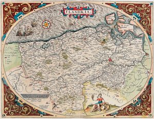 Flandern Geografikart over territoriet til Flandern fra "Theatrum Orbis Terrarum" av Abraham Ortelius (Oertel, Ortell eller Ortel av Abraham Ortelius