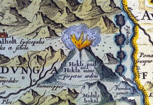 Hekla vulkanen på Island. Atlas av Abraham Ortelius, Amsterdam 1588 av Abraham Ortelius