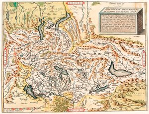Helvetiae Beskrivelse Aegidius Tschudo Auct. Geografikart over de sveitsiske og franske alpene inkludert innsjøer fra "Theatrum Orbis Terrarum" av Abraham Ortelius (Oertel, Ortell eller Ortel av Abraham Ortelius