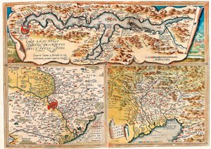 Larii-sjøen ble ofte kalt Forum Romanum of Tertius. Geografikart over Nord-Italia fra "Theatrum Orbis Terrarum" av Abraham Ortelius (Oertel, Ortell eller Ortel av Abraham Ortelius