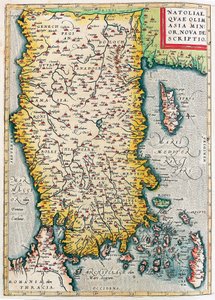 Natolia, Quae Olim Lilleasia Nova Beskrivelse Geografisk kart over territoriet til Lilleasia (Istanbul og Tyrkia med øyene Rhodos og Kypros) fra "Theatrum Orbis Terrarum" av Abraham Ortelius (Oertel, Ortell eller Ortel av Abraham Ortelius