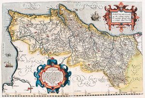 Portugisisk geografikart over Portugals territorium fra "Theatrum Orbis Terrarum" av Abraham Ortelius (Oertel, Ortell eller Ortel av Abraham Ortelius