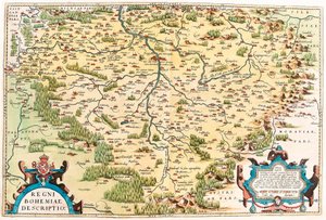 Beskrivelse av kongeriket Böhmen Geografisk kart over territoriet til Boheme fra "Theatrum Orbis Terrarum" av Abraham Ortelius (Oertel, Ortell eller Ortel av Abraham Ortelius