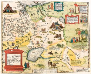 Beskrivelse av Russland, Muscovy og Tartary. Forfatter Antonio Ienkenson Anglo, publisert i London i 1562 Geografikart over Russlands territorium fra "Theatrum Orbis Terrarum" av Abraham Ortelius (Oertel, Ortell eller Ortel av Abraham Ortelius
