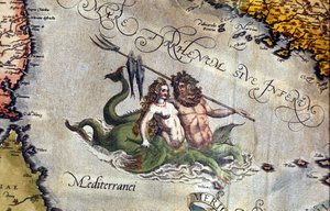 Triton og Sirene i Middelhavet. "Theatrum Orbis Terrarum" av Abraham Ortelius, Antwerpen 1584. av Abraham Ortelius