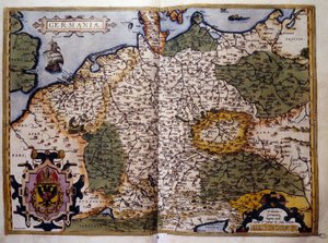 Utsikt over Preussen. Tallerken fra en utgave av "Theatrum Orbis Terrarum" av kartografen Abraham Ortelius (1527-1598) av Abraham Ortelius