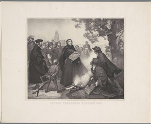 Luther brenner oksen Luther brenner pavens okse (tittel på objekt) av Abraham Pieter Felix