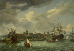 Øya Onrust nær Batavia (Jakarta) av Abraham Storck (manner of)