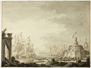 Malta, havnen i Valletta av Abraham Storck