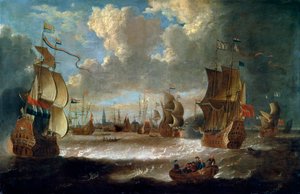 Skip i en lagune, 1600- eller tidlig 1700-tall av Abraham Storck