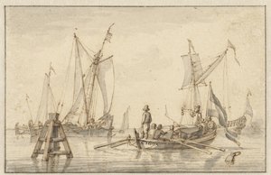 Stillehavet med noen båter av Abraham Storck