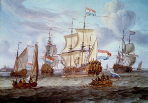 Fregaten Peter og Paul i havnen i Amsterdam Maleri av Abraham Storck (1635-1710) Amsterdam fra 1600-tallet. Marinehistorisk museum