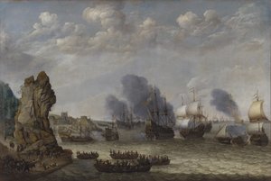 En kamp nær en kyst mellom spanjoler og nedlandende nederlendere av Abraham Willaerts