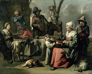 Bondefamilie ved en brønn av Abraham Willemsens