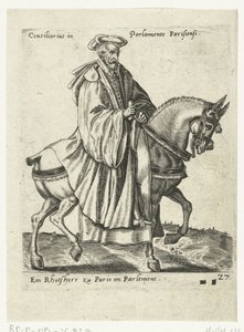 Fransk rådmann til hest av Abraham de Bruyn (attributed to)