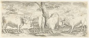 Kyr, en okse og en okse Dyr (serietittel) av Abraham de Bruyn (possibly)