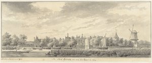 Utsikt over Gouda, fra over IJssel av Abraham de Haen (II)