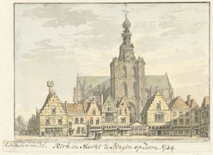 Kirke og marked i Bergen op Zoom av Abraham de Haen (II)
