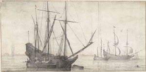 Seilskuter på stille vann nær kysten av Abraham de Verwer (possibly)