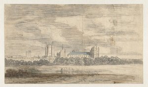 Utsikt over Château de Vincennes, bak en rad med trær