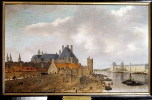Utsikt over hotel de Nevers, tårnet i Nesles og Grande Galerie du chateau du Louvre sett fra Pont Neuf-maleriet av Abraham de Verwer (1600-1650) 1637 Søn. 0,37 x 0,59 m Paris, Musee Carnavalet
