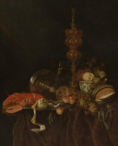 Stilleben med hummer og frukt, sannsynligvis tidlig på 1650-tallet.