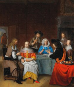 Interiør med et Elegant Society-spillekort, 1660-tallet. av Abraham van Dijck