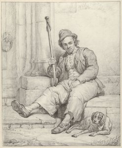 Sittende mann med hund