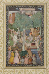 Keiser Jahangir med hellige menn i en hage, ca. 1615 (ugjennomsiktig wc og gull på papir)