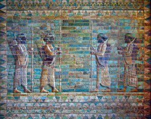 Detalj fra frise av bueskyttere, Palace of Darius I, Susa, Iran, ca. 510 f.Kr. (glasert murstein)