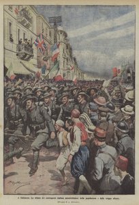 I Thessaloniki, paraden av de italienske kontingentene beundret av befolkningen og allierte tropper av Achille Beltrame
