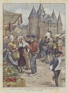 På Amsterdam Market ankommer dronning Wilhelminske helsebulletiner i Holland av Achille Beltrame