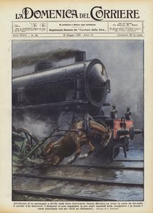 På høyden av en planovergang på jernbanelinjen Casale-Mortara, et tog i bevegelse? av Achille Beltrame