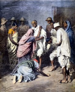 Arrestasjon av Mahatma Gandhi (1869 - 1948). Jeg vil. av Achille Beltrame. Kurerens søndag. 1932 av Achille Beltrame