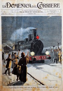 Det nye århundrets ankomst, folk som tar imot det nye århundret med glede, illustrasjon av Achille Beltrame (1871-1945), fra La Domenica del Corriere, 6. januar