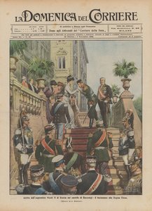 Ankomst av keiser Nicholas II av Russland i Racconigi-slottet, og kysset dronning Elenas hånd