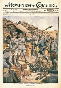 Østerrikske barbarer forbereder seg til offensiven på Nedre Isonzo, illustrasjon fra La Domenica del Corriere, 23. juli av Achille Beltrame