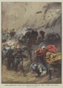 Militære karavaner på vei fra Tripoli til fortene med proviant, truffet av Ghibli the Terrible? av Achille Beltrame