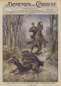 Uheldig tur faller kong Albert av Belgia fra hesten og bryter armen i Soignes-skogen av Achille Beltrame