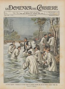 Original seremoni, dåpen i en engelsk elv av flere konvertitter til sekten av?