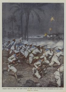 Italiensk erobring av Tripoli, et forgjeves nattangrep av tyrkerne på de forsvarte brønnene til Bu-Meliana?