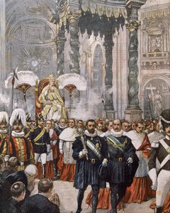 Kroningen av pave Pius X i Peterskirken, Vatikanet, illustrasjon av Achille Beltrame fra La Domenica del Corriere av Achille Beltrame