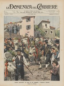 Karakteristiske kostymer, en prosesjon av Romagna-okser i Pontecorvo (Caserta)